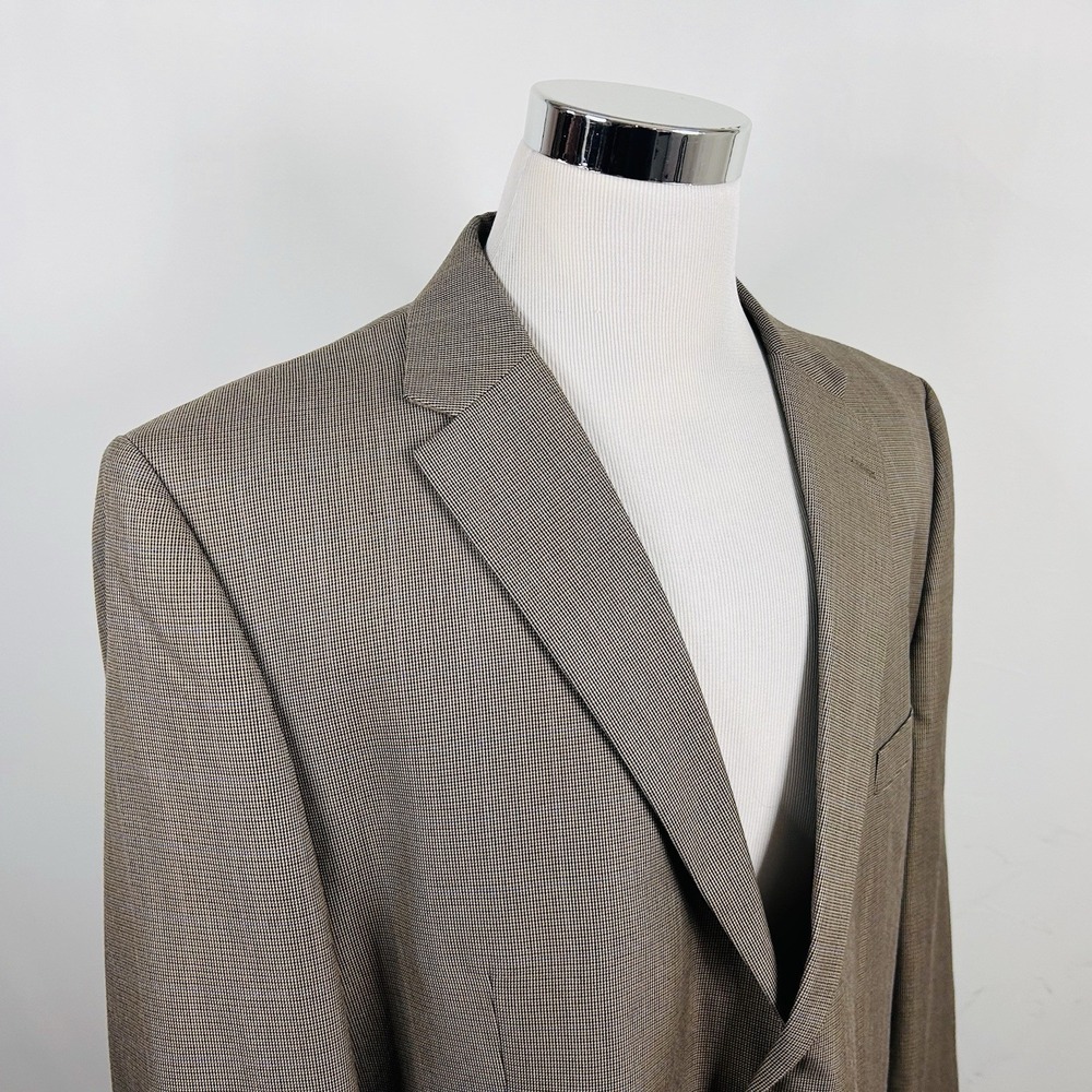 Joseph & Feiss 48R Sport Coat Gold Houndstooth Poly Blend Two Button Vented